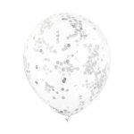 6 ballons en latex transparents avec confettis argents 30 cm