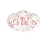 6 ballons en latex transparents happy birthday  confettis roses 30 cm