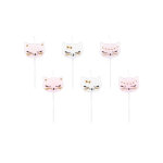 6 bougies d'anniversaire chaton blanches et roses 2 cm