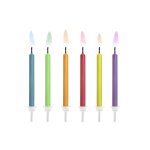 6 bougies d'anniversaire flamme color�e 6 cm