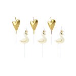 6 bougies sur pic cygnes et c?urs blancs et dor�s 3, 5 - 4 cm