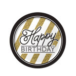 8 assiettes en carton happy birthday noir et or 23 cm
