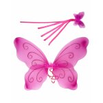 Ailes papillon roses et baguette magique assortie enfant