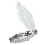 Bandeau charleston  sequins et plume argent femme