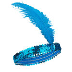 Bandeau charleston  sequins et plume bleu femme