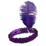 Bandeau charleston  sequins et plume violette femme