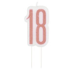 Bougie d'anniversaire sur pic 18 ans rose paillet 7 cm