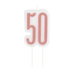 Bougie d'anniversaire sur pic 50 ans rose paillet�e 7 cm