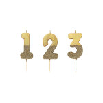 Bougie sur pique chiffre dore paillete 13, 8 cm