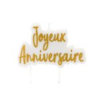 Bougie sur pique joyeux anniversaire dore paillete 8 x 5 cm