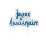 Bougie sur pique joyeux anniversaire turquoise paillet�e 8 x 5 cm