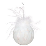 Boule de nol en verre avec plumes 9 cm