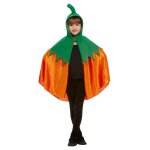 Cape citrouille  capuche velours orange enfant