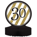 Centre de table en papier alv�ol� 30 ans noir et dor� 23 x 30 cm