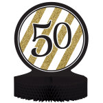 Centre de table en papier alv�ol� 50 ans noir et dor� 23 x 30 cm