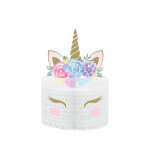 Centre de table en papier alv�ol� licorne f�erique blanc 19 x 30 cm