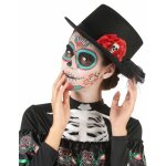 Chapeau haut de forme noir t�te de mort fleur rouge dia de los muertos adulte