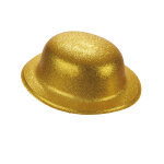 Chapeau melon plastique paillet dor adulte