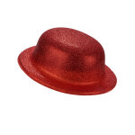 Chapeau melon plastique paillet rouge adulte