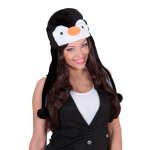 Chapeau pingouin en peluche noire et blanc