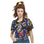 Chemise 90's noire imprim�e traces de peinture multicolore
