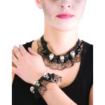 Collier et bracelet dentelle avec tte de mort halloween
