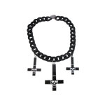 Collier gothique noir avec 3 pendentifs croix imprims ttes de mort