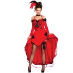 Dguisement cancan rouge avec noeuds noirs femme