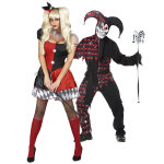 Dguisement de couple arlequins rouges effrayants adulte