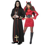 Dguisement de couple diablesse et moine dmoniaque rouge et noire halloween