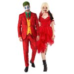 Dguisement de couple joker et harley quinn robe rouge adultes