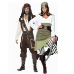 Dguisement de couple pirate marron et vert adulte
