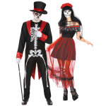 Dguisement de couple squelette chic dia de los muertos rouge et noir halloween adulte