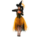 Dguisement sorcire dentelle orange femme halloween