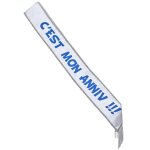 �charpe en satin c'est mon anniv !!! blanche et bleue 150 x 10 cm