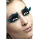 Faux cils plumes noires  pois bleus adulte