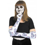 Gants longs blancs avec squelette colors dia de los muertos