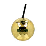 Gobelet boule disco avec paille or 650ml