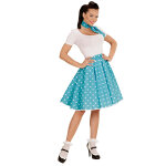 Jupe et foulard turquoise  pois annes 50 femme