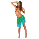 Jupe hawaenne courte verte et bleue avec fleurs adulte
