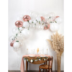 Kit arche de 70 ballons rose gold avec eucalyptus et roses