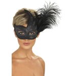 Loup noir avec paillettes argent�es et plumes adulte