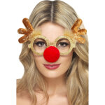 Lunettes renne dores avec nez rouge adulte nol