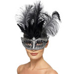 Masque colombine vnitien gris avec plumes adulte
