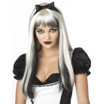 Perruque blanche et noire aux cheveux longs avec mches adulte