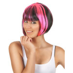 Perruque carr� court m�ch�e noir et rose femme