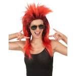 Perruque chanteuse de rock rouge et noire femme