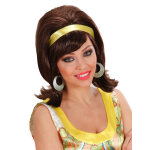 Perruque chatain annes 60 avec ruban jaune femme