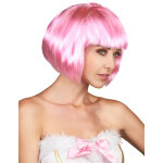 Perruque courte rose � frange femme