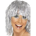 Perruque disco mtallique argent adulte
